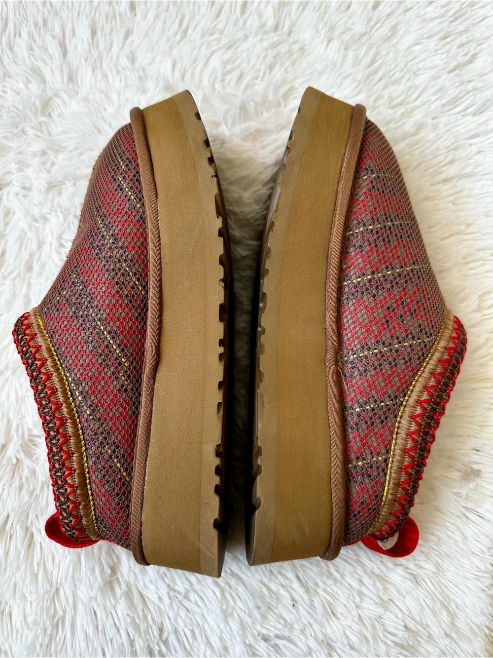 UGG Tazz Maxi Tasman Chestnut Mesh Plaid Platform Slippers US 8 EU 39 Rare - Picture 2 of 10
